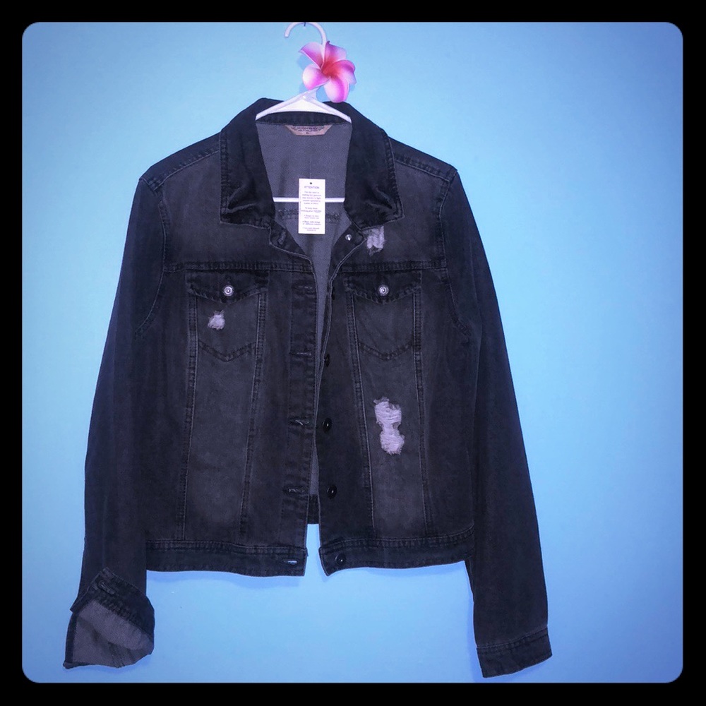 Dark Gray Distressed Denim Jacket - XL Juniors